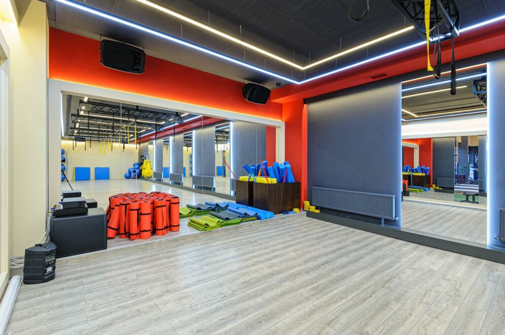 interior of modern gym with sports equipment